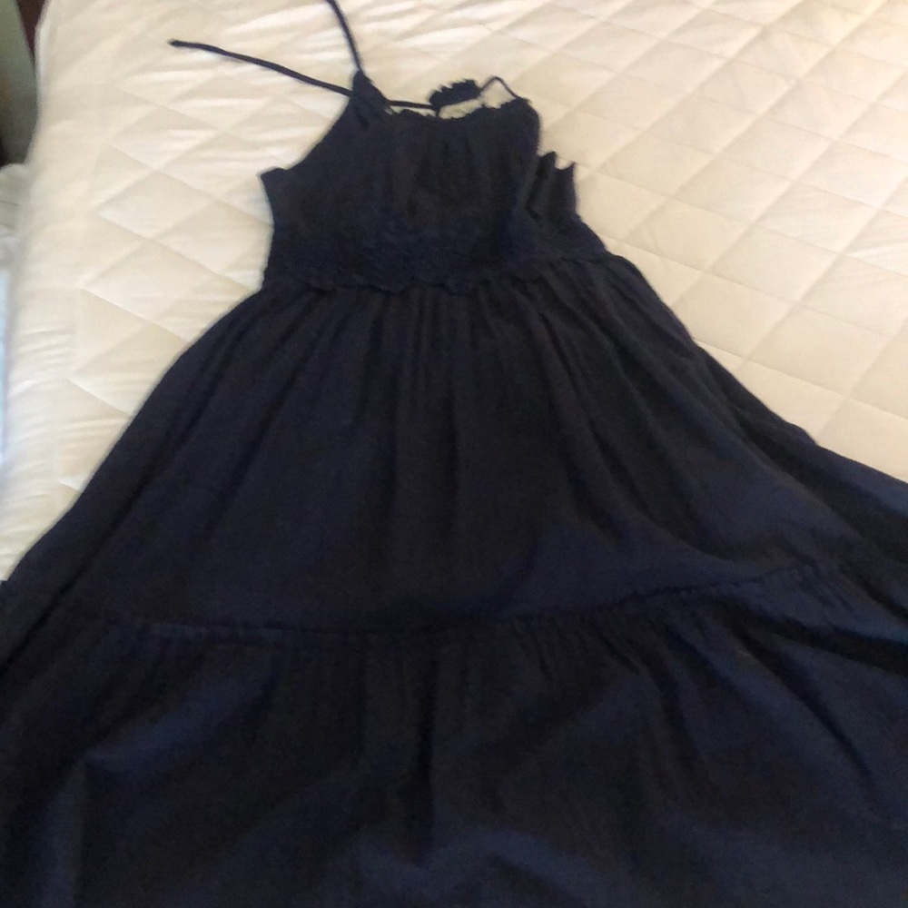 Eliza j navy midi dress. Tie at neck